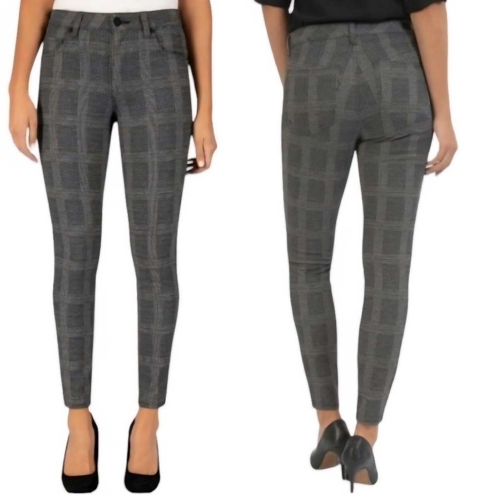 KUT From The Kloth Plaid Skinny Leg Pants Women's Size 4P Gray Sparkle Stretch